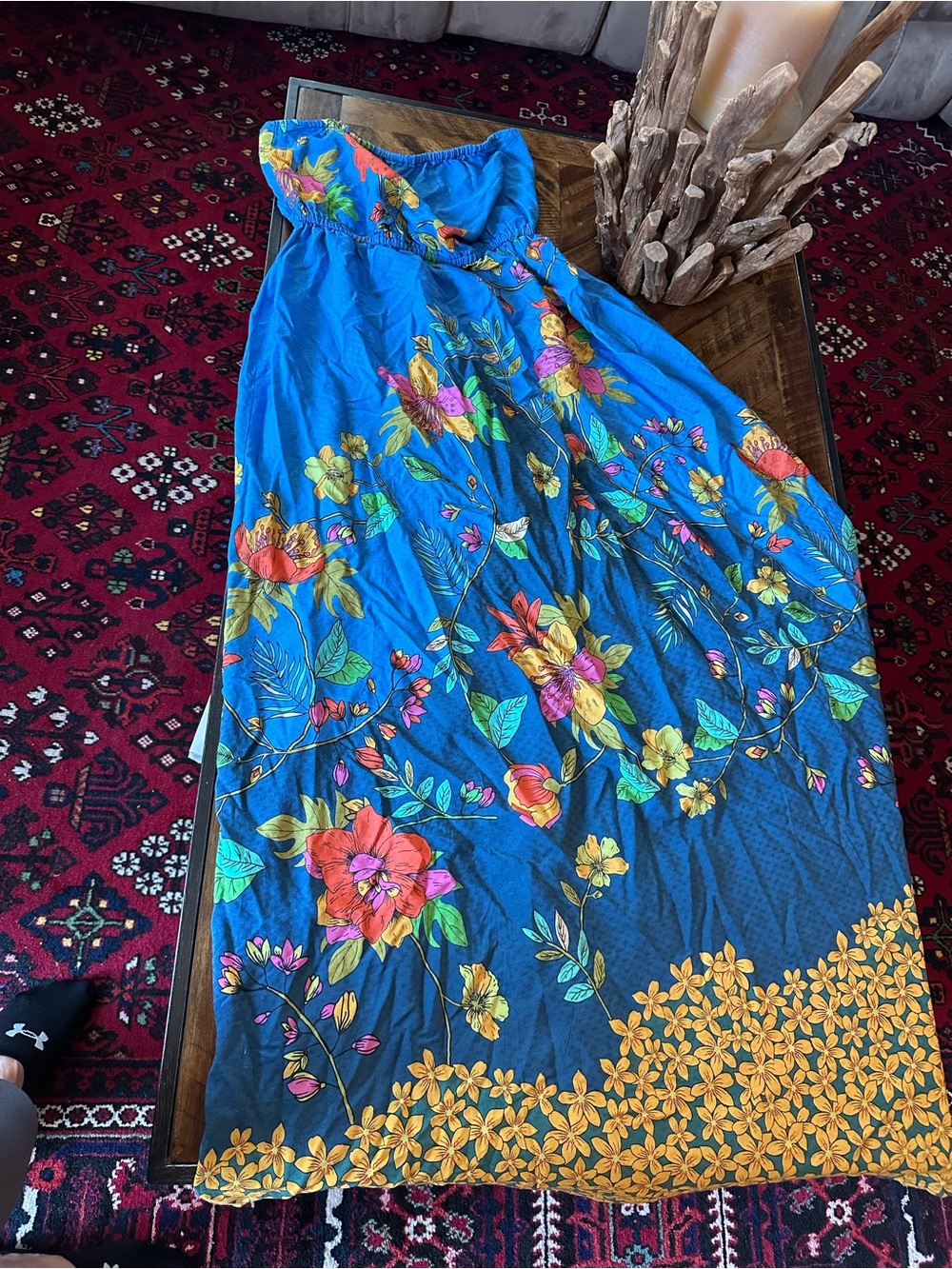 Rio Farm Vibrant Blue Floral Maxi strapless Dress-M